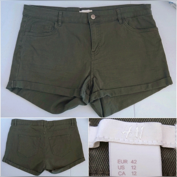 H&M khaki green stretch shorts size 12 - Picture 4 of 5